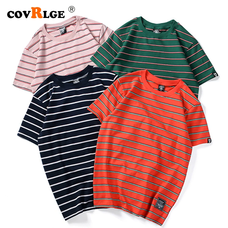 

Harajuku Stripe T Shirts Men/Women Hip Hop Casual Cotton Short Sleeve Tops Tees Summer Fashion Tshirts Black Red Pink MTS556