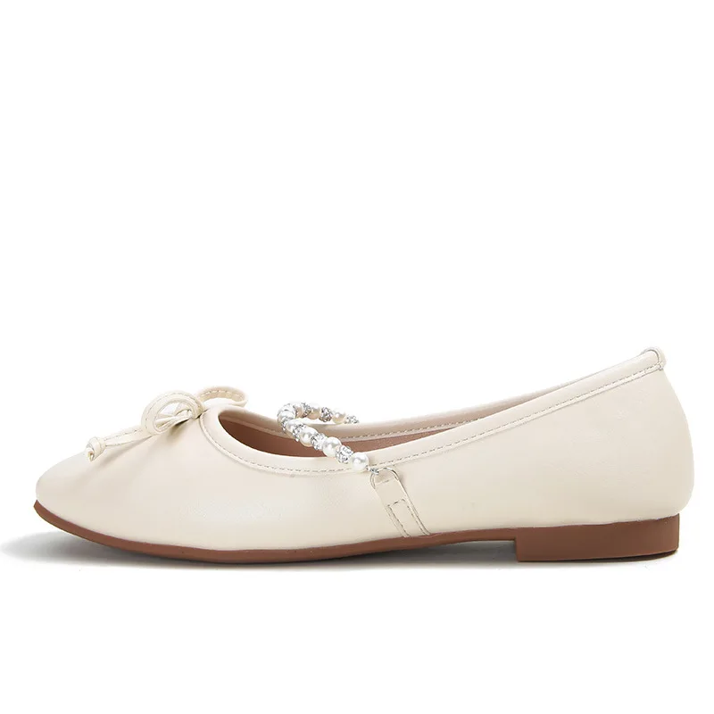 

Ballet Flats Square Toe Bow Pearl Rhinestone Chain Grandma Mary Jane Shoes Flats Zapatos Mujer Primavera Verano Zapatos De Mujer