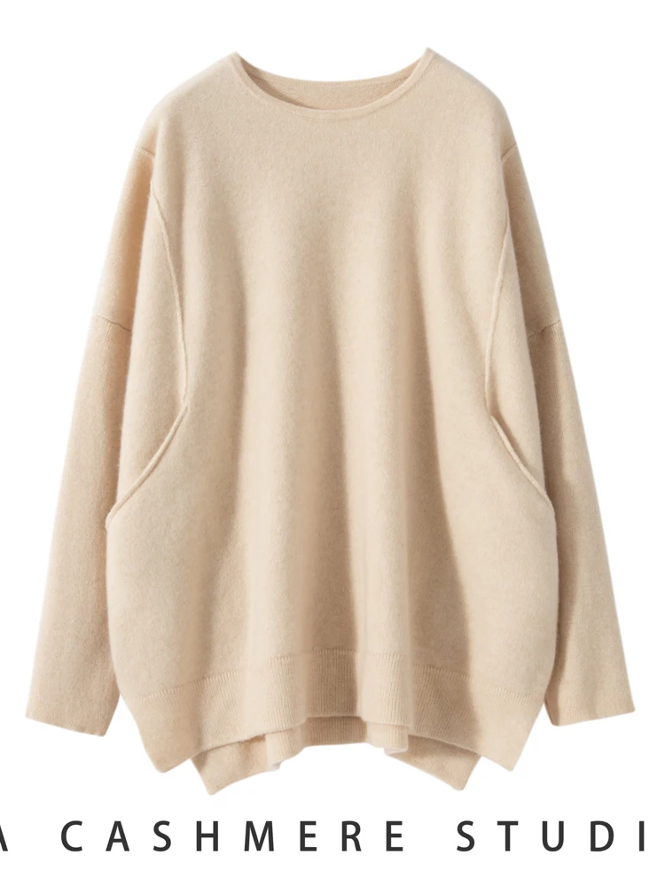 Женский кашемировый пуловер повседневный однотонный мягкий свободный джемпер с