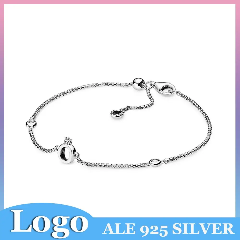 

925 Sterling Silver Sparkling Crown O Chain Bracelet Fits Pandora Original Women DIY Adjustable Bangle Jewelry Gifts