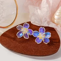 new fashion transparent flower acrylic earrings colorful color changing flower stud earrings jewelry for women girl party gifts