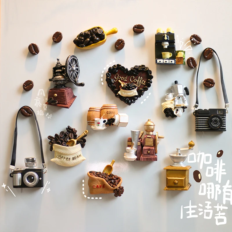 

American retro Brazilian coffee machine creative stereo relief resin refrigerator magnets