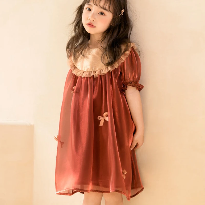 

HoneyCherry New Summer Bow Puff Sleeve Princess Dress Kids Dresses For Girls Kids Clothes