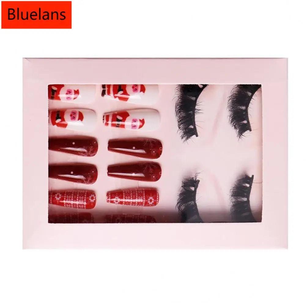 

1 Set Fake Eyelashes 3D Christmas Decoration Faux Mink Hair Artificial Lashes Christmas Elements False Nails Kit for Ladies