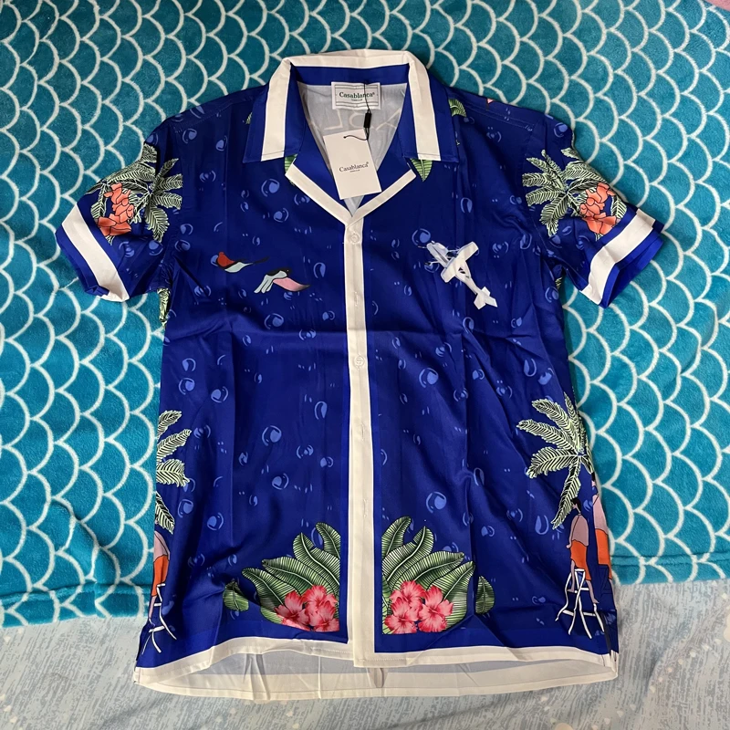 

Stock 3XL Casablanca Shirts Coconut Surfing Blue Short Sleeve Top Holiday Summer Casual Hawaiian Shirt for Men Women