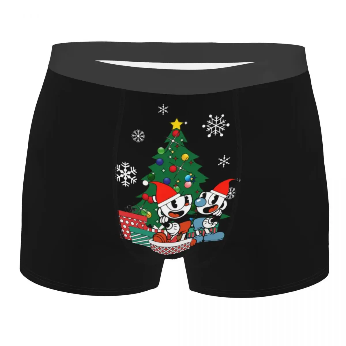 

Men's Cuphead Around The Christmas Tree Boxer Shorts Panties Breathable Underwear Game Anime Male Sexy Plus Size Underpants