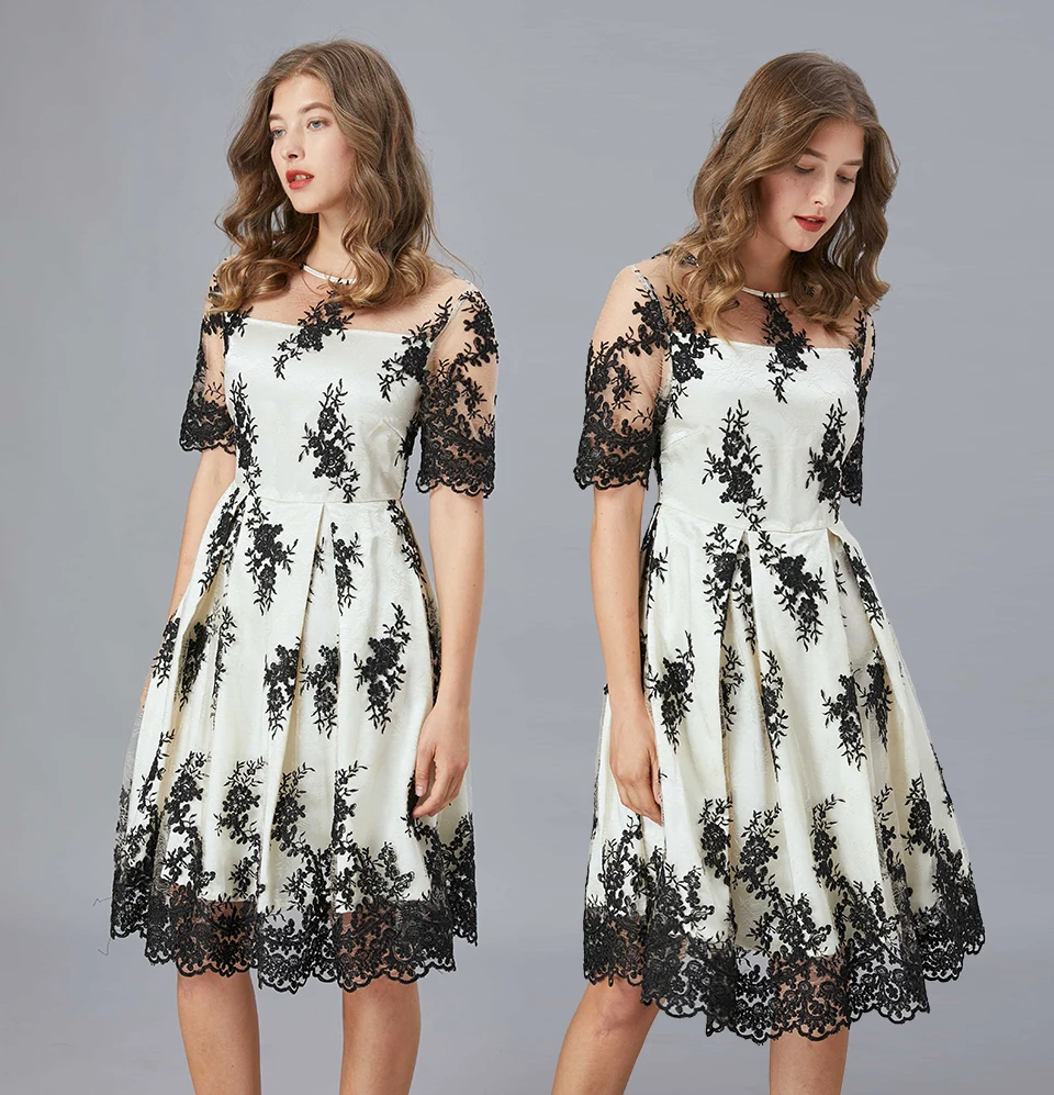 

Брендовое платье с вышивкой, летнее стильное новое платье во французском стиле с коротким рукавом, кружевное тонкое платье трапециевидной формы в стиле ретро, плотное платье