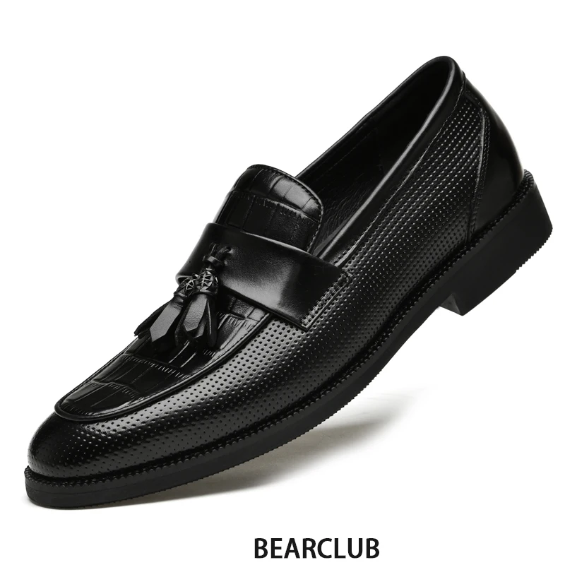 

BEARCLUB Men's Loafer Genuine Cow Leather Dress Shoes with Tassels Natural Material Breathable Moccasins Leisure Shoe Hombres