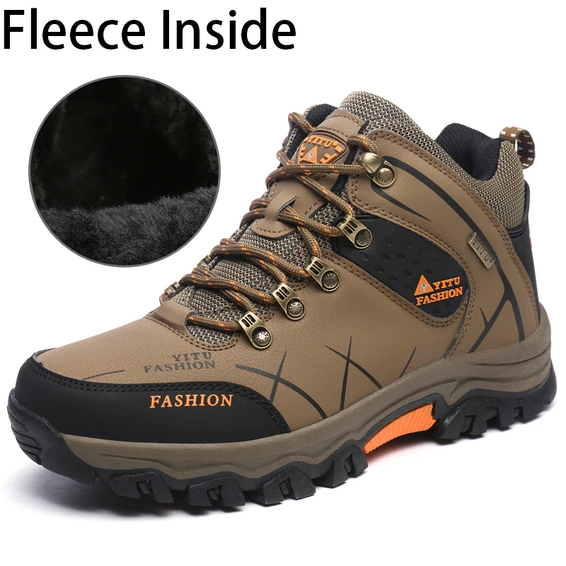 Men's Outdoor Camping Hiking Shoes Rock Climbing Sneakers High Top Plus Velvet Warm Large Size Snow Boots 39-47#