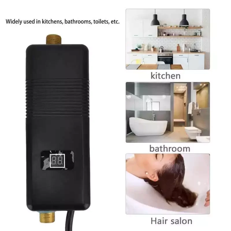 3000W Instant Electric Water Heater for Home Bathroom Kitchen Washroom Camping Black enlarge