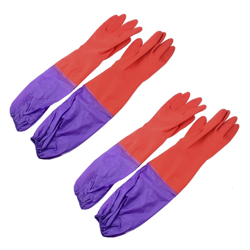 

4x Elastic Purple Needle 18.9 inch Length Red Full Finger Rubber Gloves