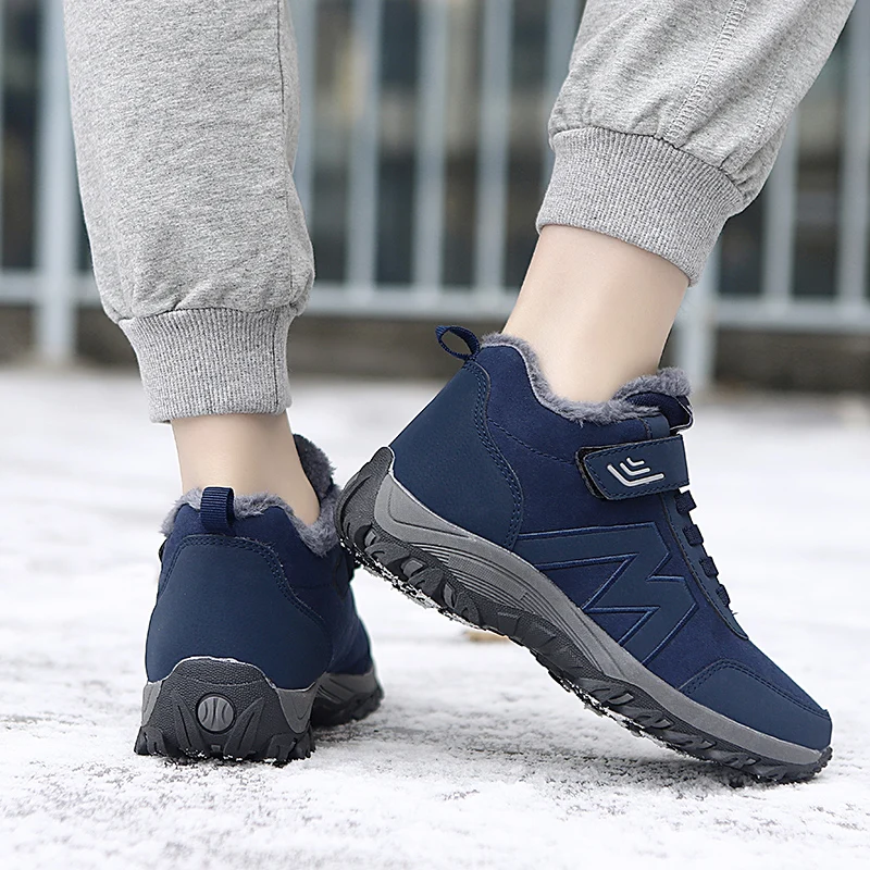 Winter Boots Men Women Plush Sneakers Warmth Walking Shoes Hook Loop Antiskid Unisex Footwear Plus Size 35-45