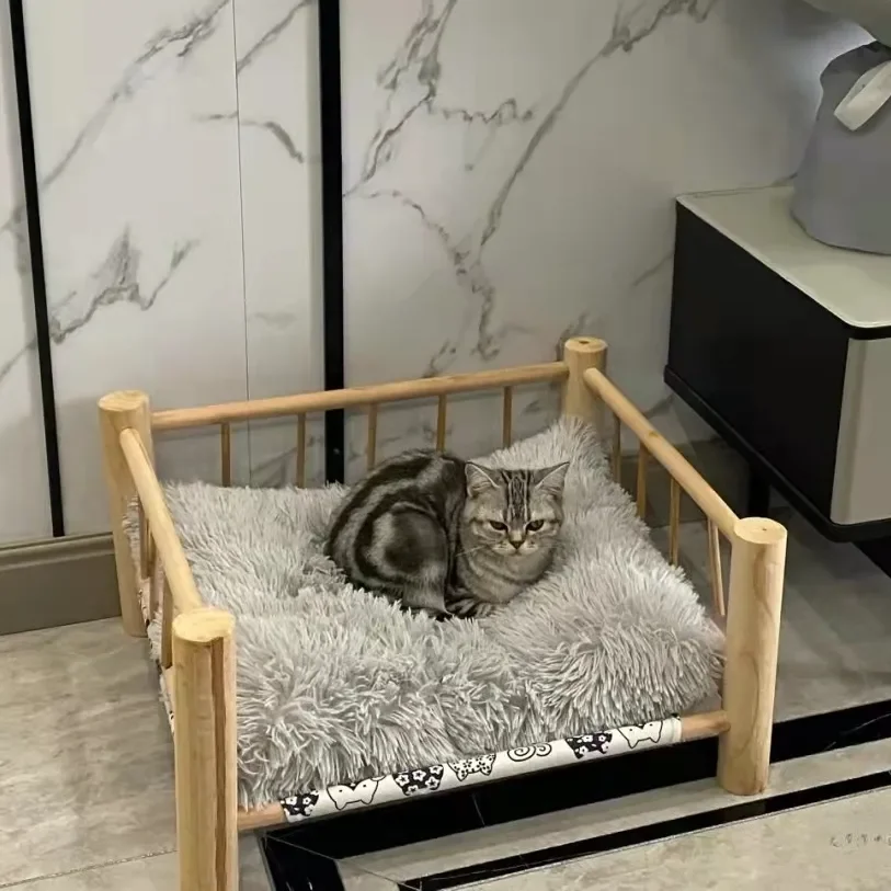 

2023 Removable and Washable Solid Wood Pet Camping Bed for Cats and Dogs Wooden Pet Nest Four Seasons Cat Hammock Cat Suppliesac