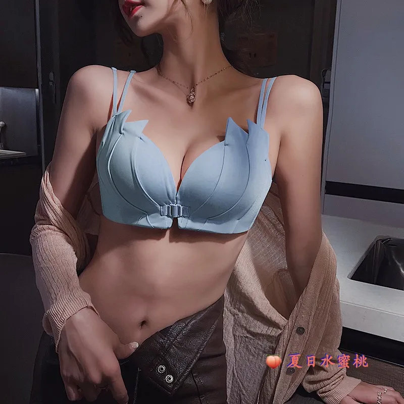 

Japanese Front Button Underwear Women's Wireless Small Chest Push up Big Breast Holding Adjusting Bra Upper Support Sexy Bra
