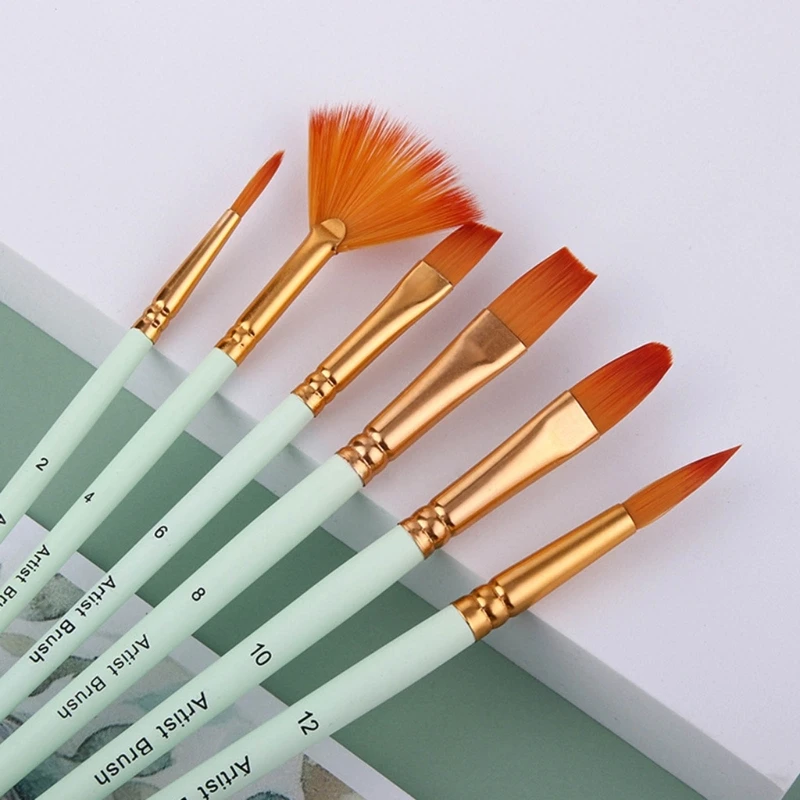 

6 Pcs Nylon Wool Acrylic Brushes Set Suitable for Children Adults Painting Art Supplies or Beginners Professionals F19E