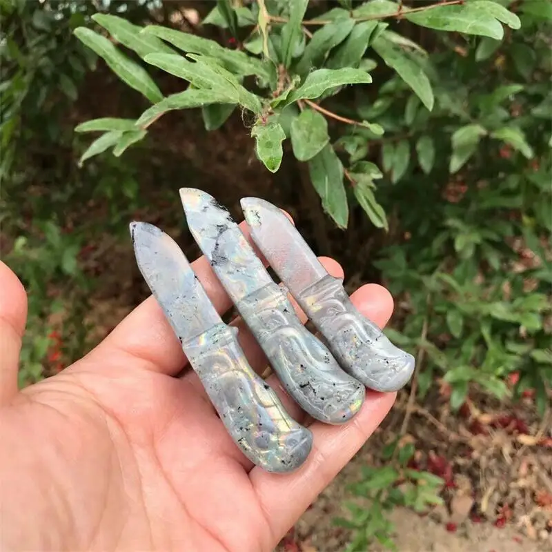 

1PC Natural Crystals Labradorite Knife Hand Carvings Healing Statues Crafts Reiki Home Room Decoration