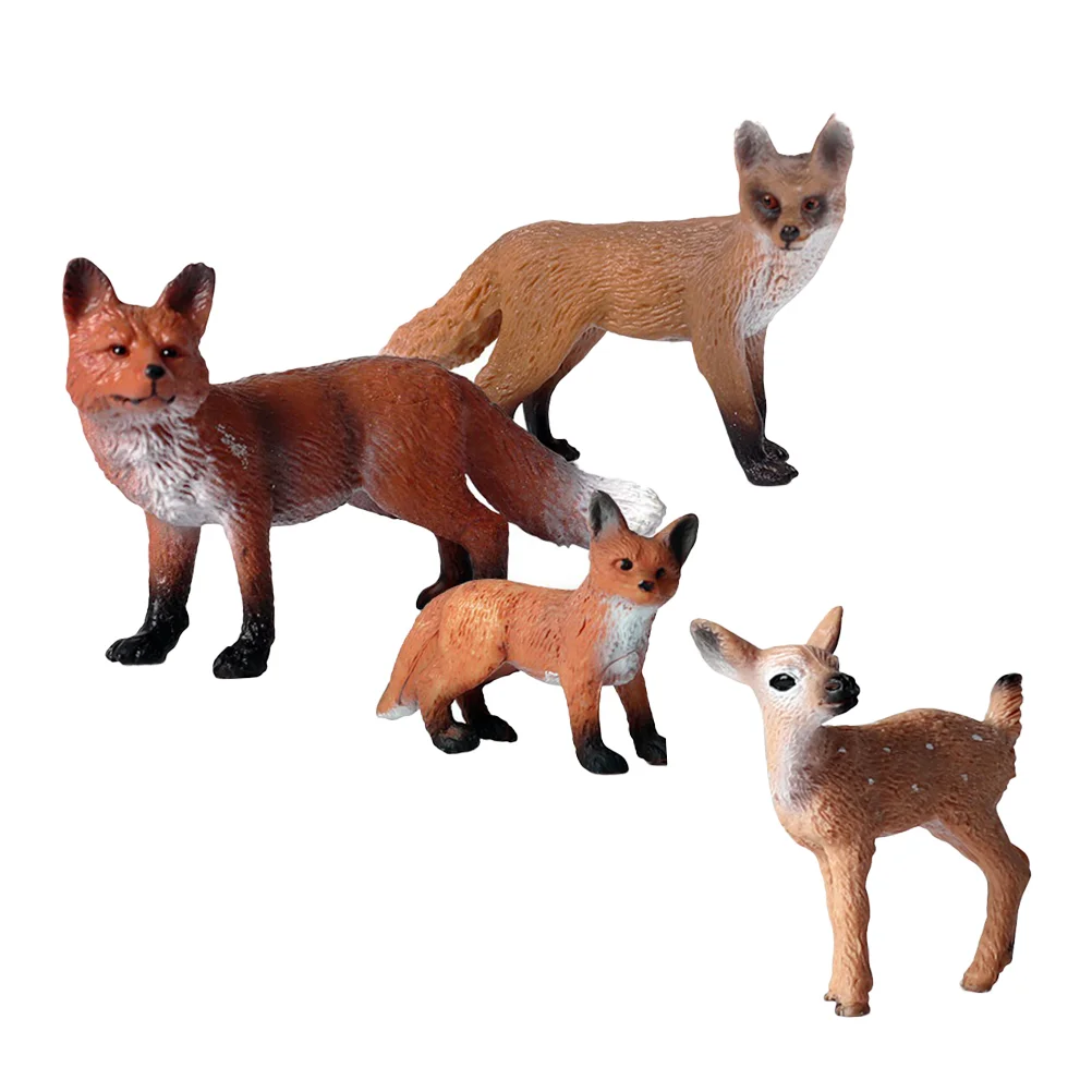 

4PCS Foxes Toys Figurines Wild Statue Realistic Deer StatueMini Forest Model Kids Birthday Gift Toys