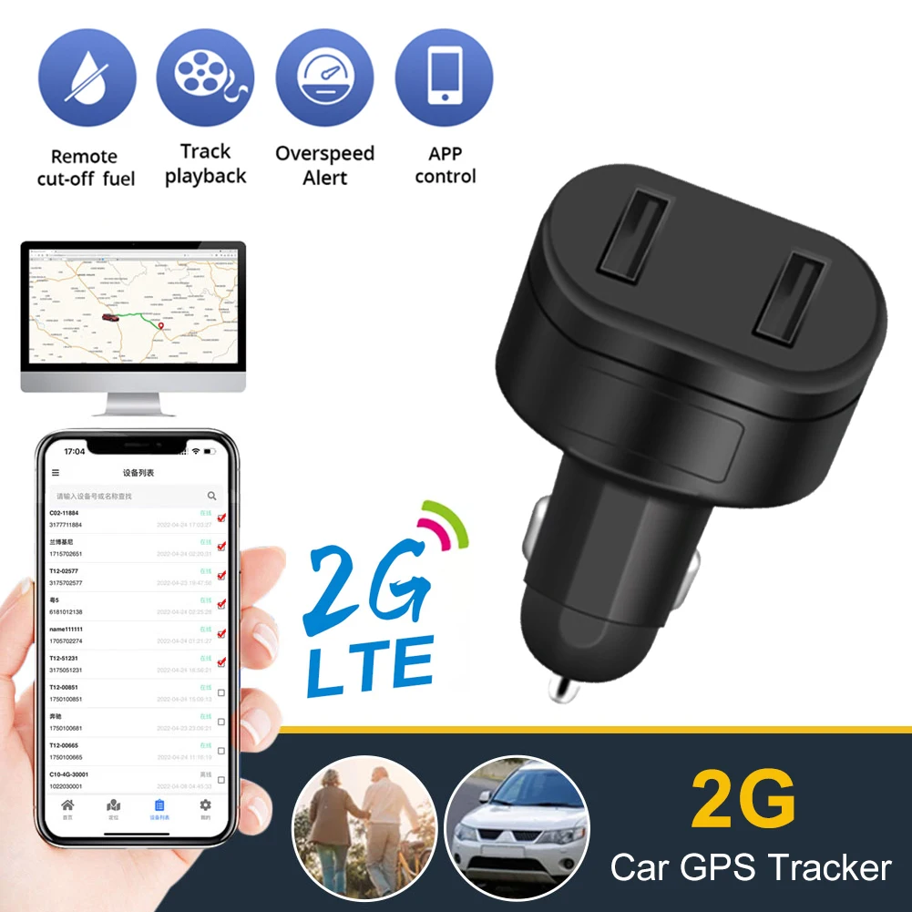 

4G/2G Car GPS Tracker Dual USB Output Charger Mini Locator 12V Real-Time Tracking Device Online Free App 180 Days Record Storage