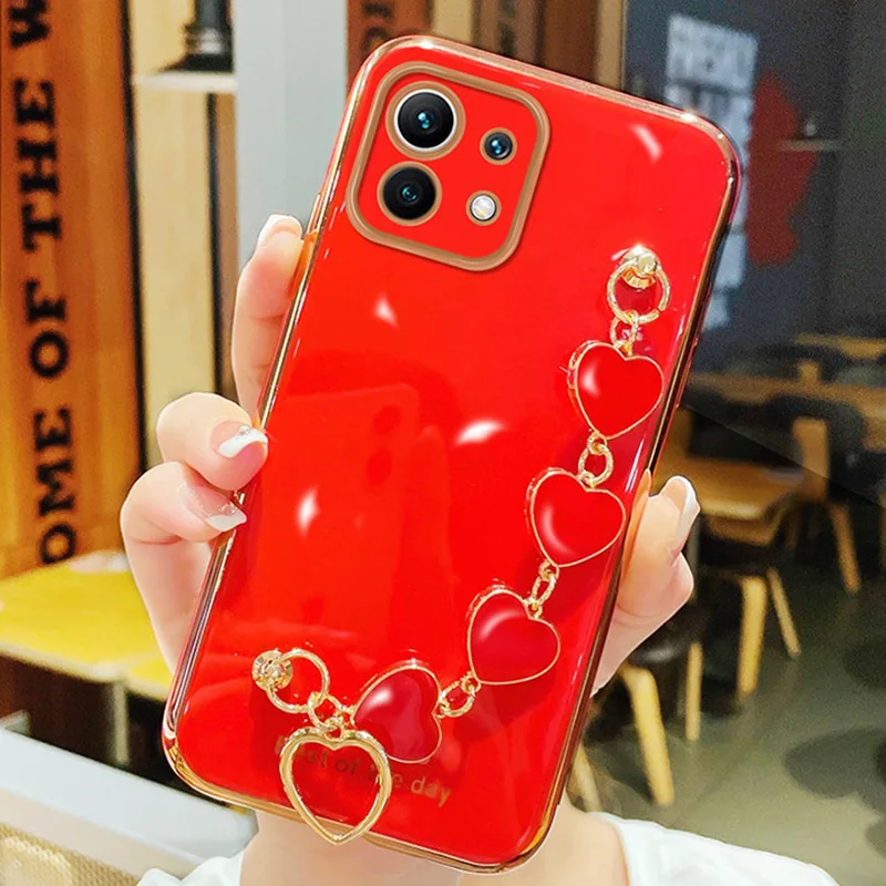 For Mi POCO X3Pro Case Luxury Electroplated Heart Bracelet Holder Cases For Xiaomi 11Lite 10T 11T POCO X4Pro M4Pro Redmi Note11