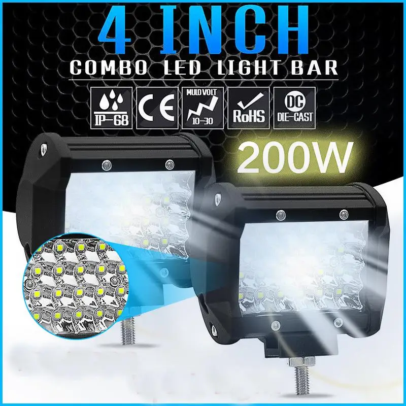 

Photographic lighting Headlights 200W 4" LED Fog Lghts Bar Spotlight Off-road Driving Combo Work Light Lamp for Truck Boat ATV