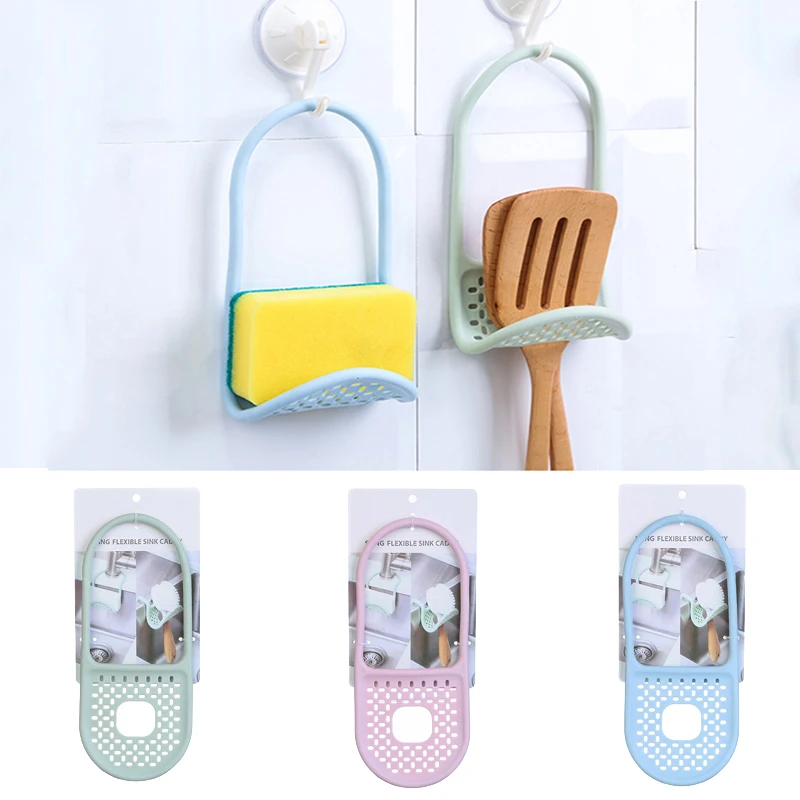 

Portable Sink Shelf Soap Sponge Drain Rack Silicone Storage Basket Bag Faucet Holder Adjustable Holder Sink Kitchen Accessories