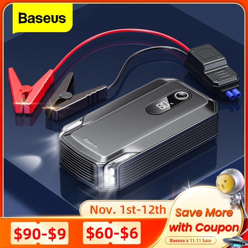 Дешево Пусковое устройство Baseus, 20000 мА ч, 12 В, 2000 А 20000mAh 10000mAh Jump Starter Power Bank 2000A 1000A 12V Портативный Автомобильный Аккумулятор Стартер Аварийный АВТО Уси...