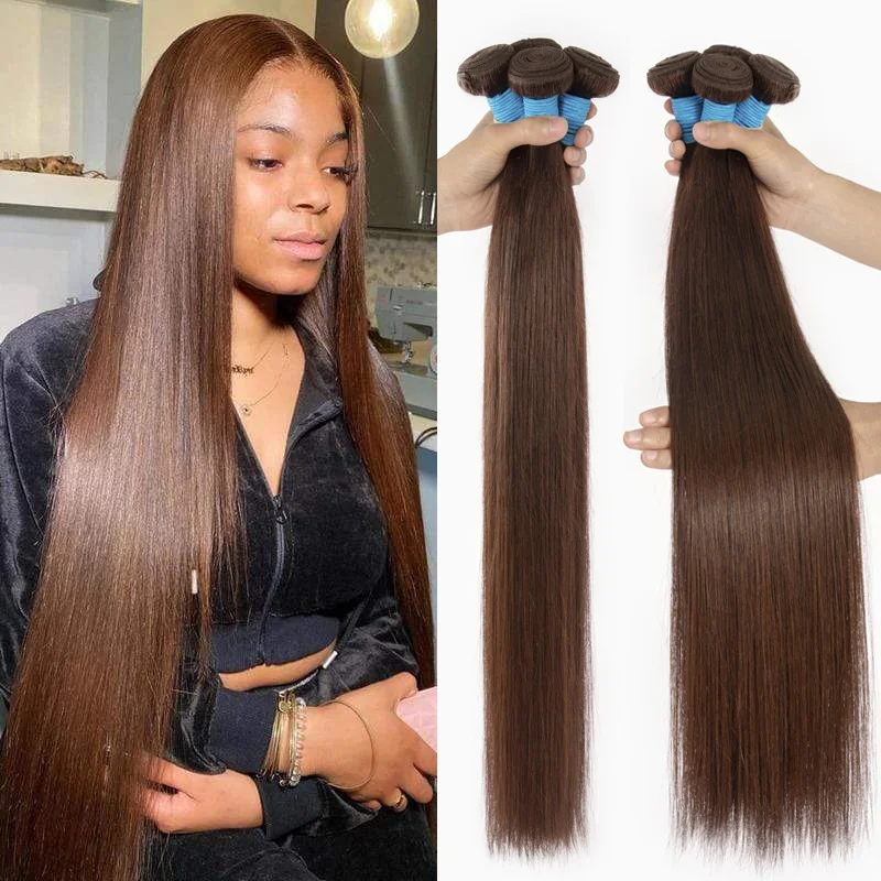 

Brown Straight 30 Inch 10A Virgin Brazilian Hair Weave Human Hair Bundles Straight Hair Natural Color 100% Human Hair Extension