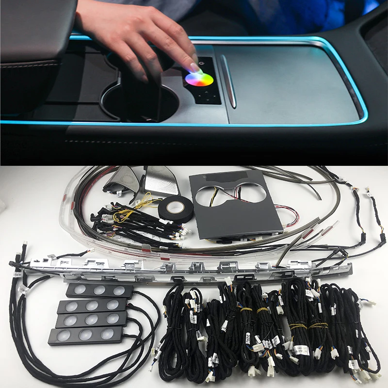 

Сенсорная подсветка для Tesla Model 3, модель Y 2021, светодиодсветодиодный неоновая подсветка на заднее сиденье, подставка для чашки, динамик, светильник