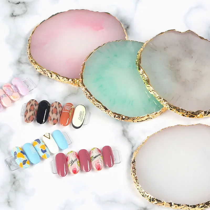 

1PC Round Resin Agate Stone Nail Art Palette False Nail Tips Mixing Color Drawing Pallet Gel Polish Display Shelf Manicure Tool