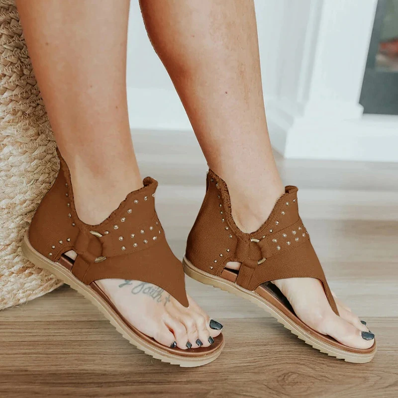2023 Fashion Gladiator Sandals Shoes Women Flat Sandals Outdoor Clip Toe Casual Sandal for Female Summer Non-Slip Soft Flats