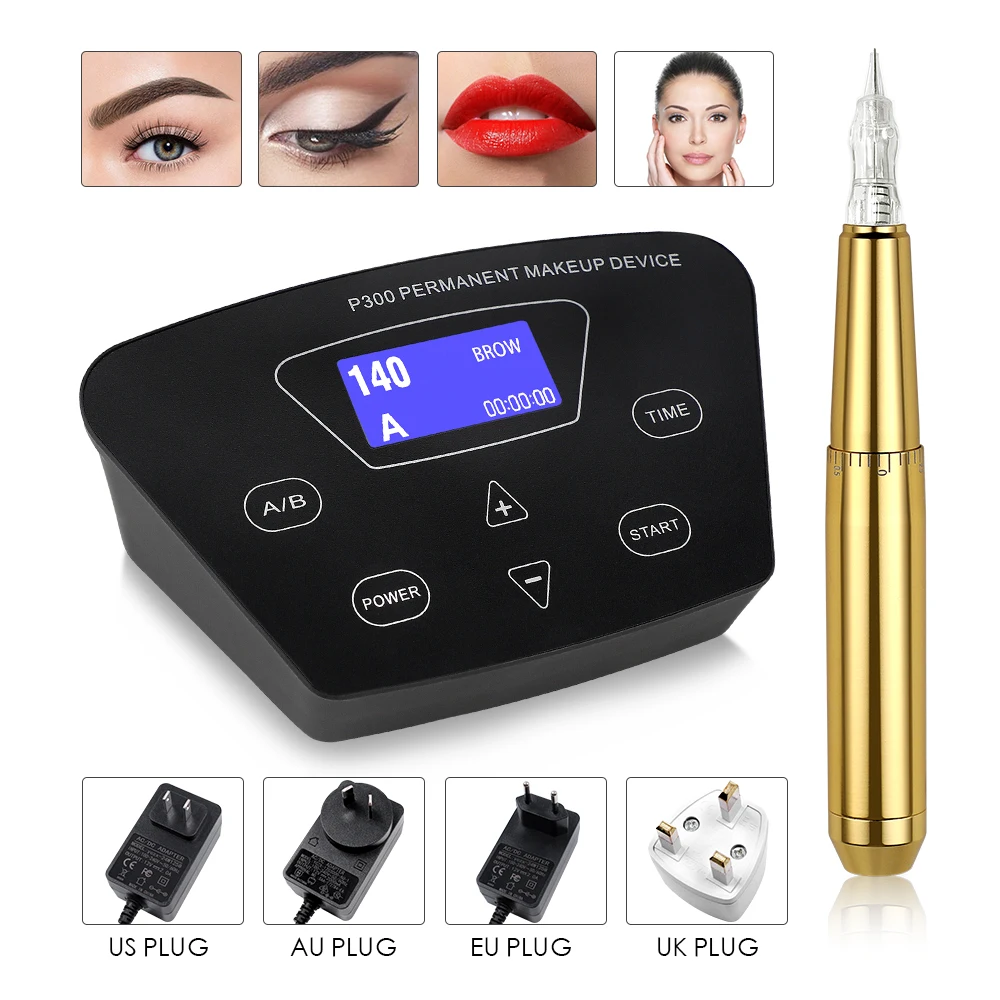 BMX Permanent Makeup Machine Gold Tattoo Pen Dermografo with Cartridges Needles Eyebrow Machine for Scalp Micropigmentation