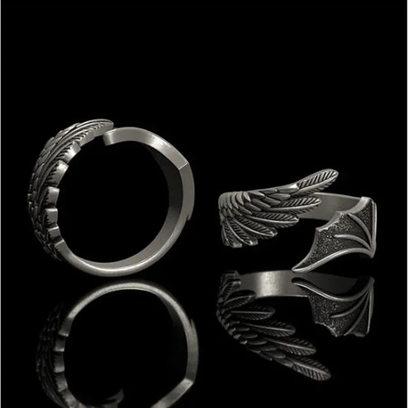 

Secret Boys New Gothic Angel Demon Wing Silver Color Ring Opening Adjustable Jewelry for Women Men Finger Ring Wholesale