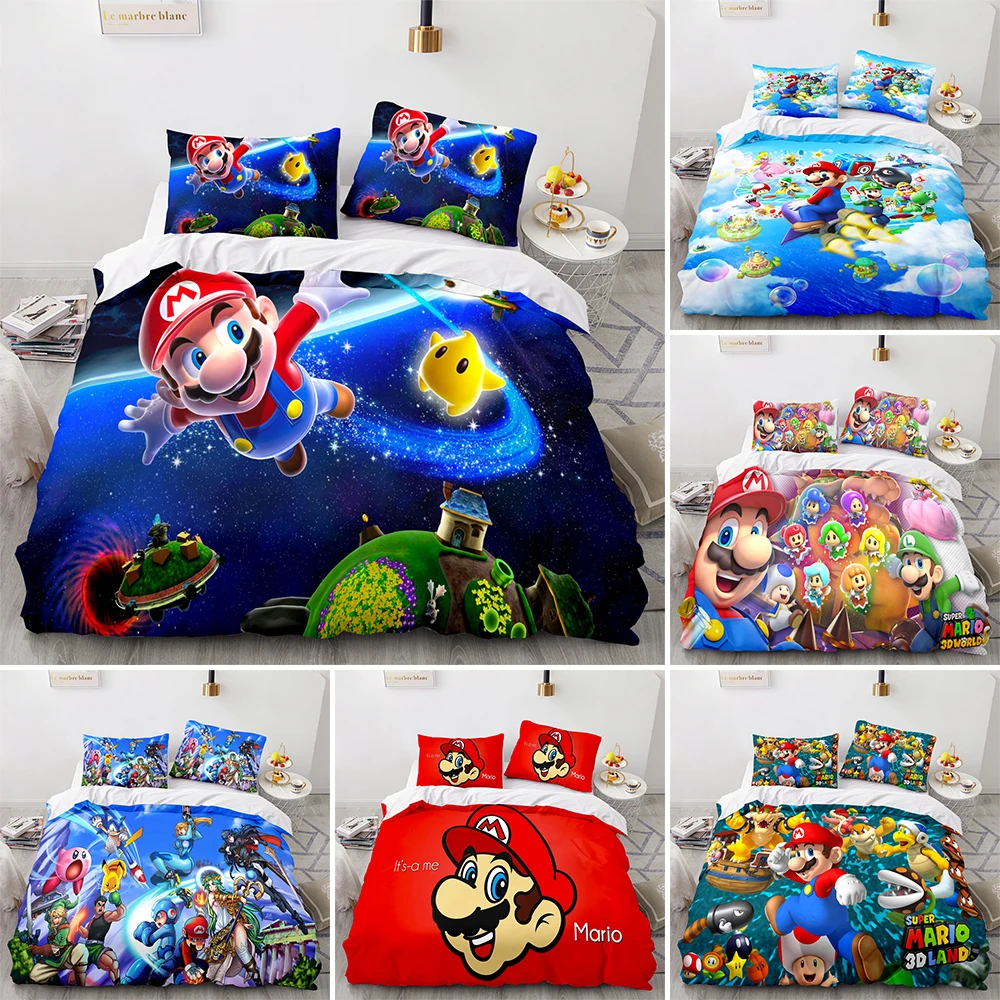 

Modern Kid Home Textile Cartoon Bedding Set 3d Marioes Duvet Cover 2/3pcs Single Size Boy Girl Quilt/Comforter Cover With Zipper