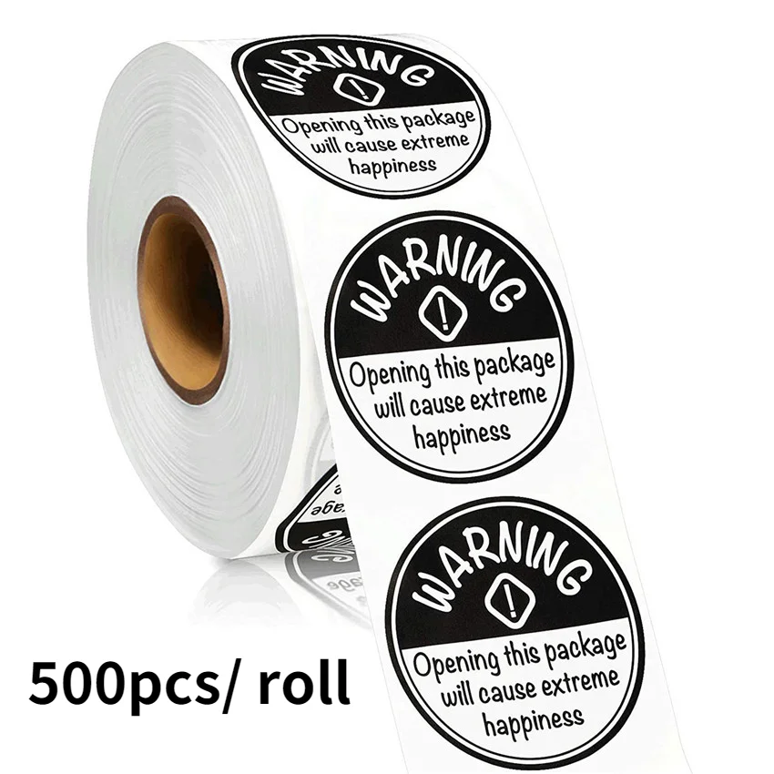 

500Pcs Adorable Warning Sticker Extreme Happiness Labels for Business Gift Packaging decor 1.5 inch Black And White Stickers