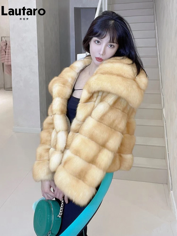 

Lautaro Autumn Winter Short Soft Thick Warm Hairy Faux Chinchilla Fur Coat Women Luxury Elegant Chic Stylish Fluffy Jacket 2023