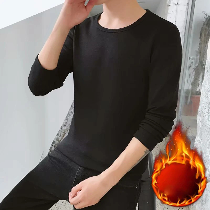

Men Thermal Underwear Winter Warm Slim Round Neck Thick Fleece Pullover Thermo Undershirt Long Sleeve Bottoming Tops