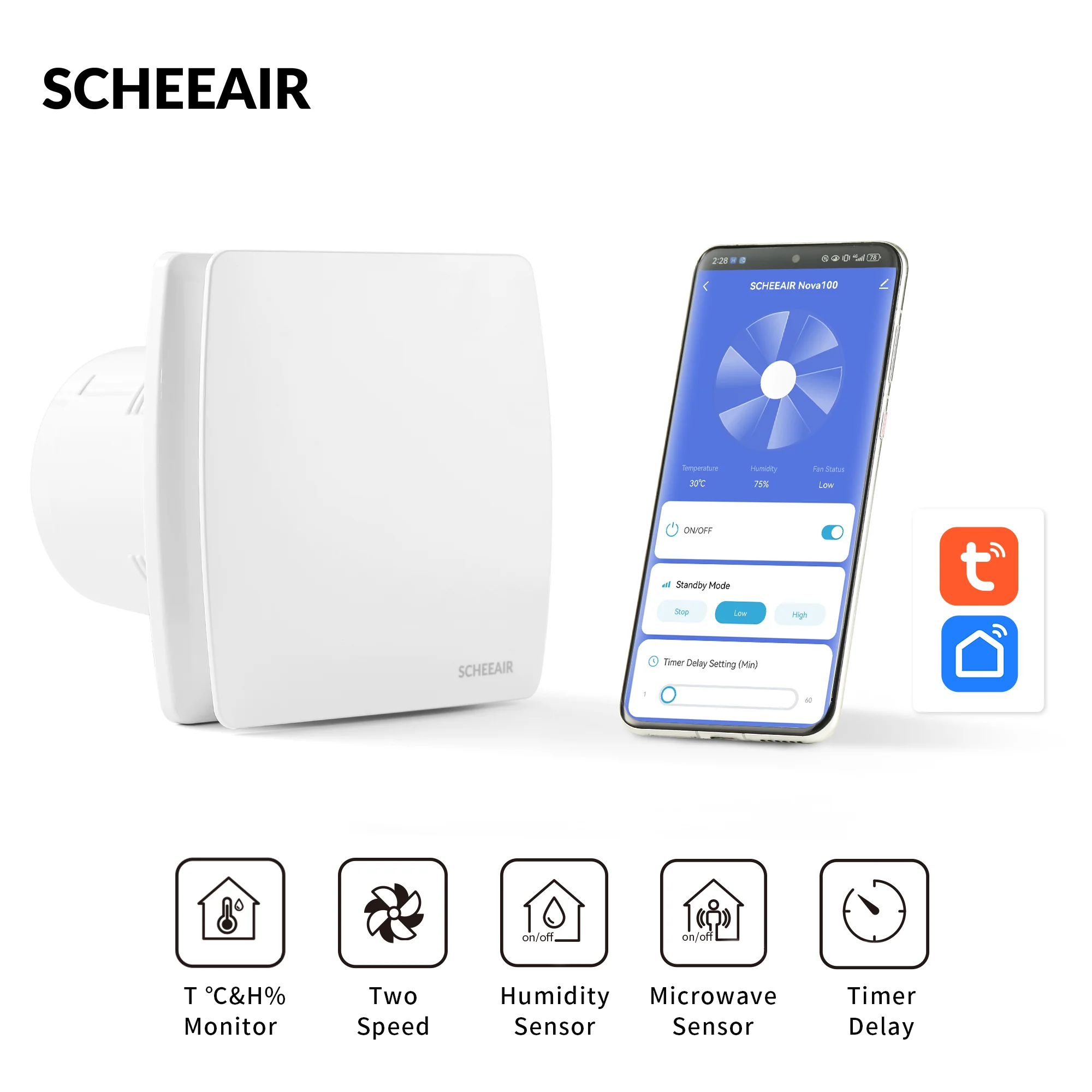 

SCHEEAIR Умный вытяжной вентилятор для ванной комнаты 100 мм