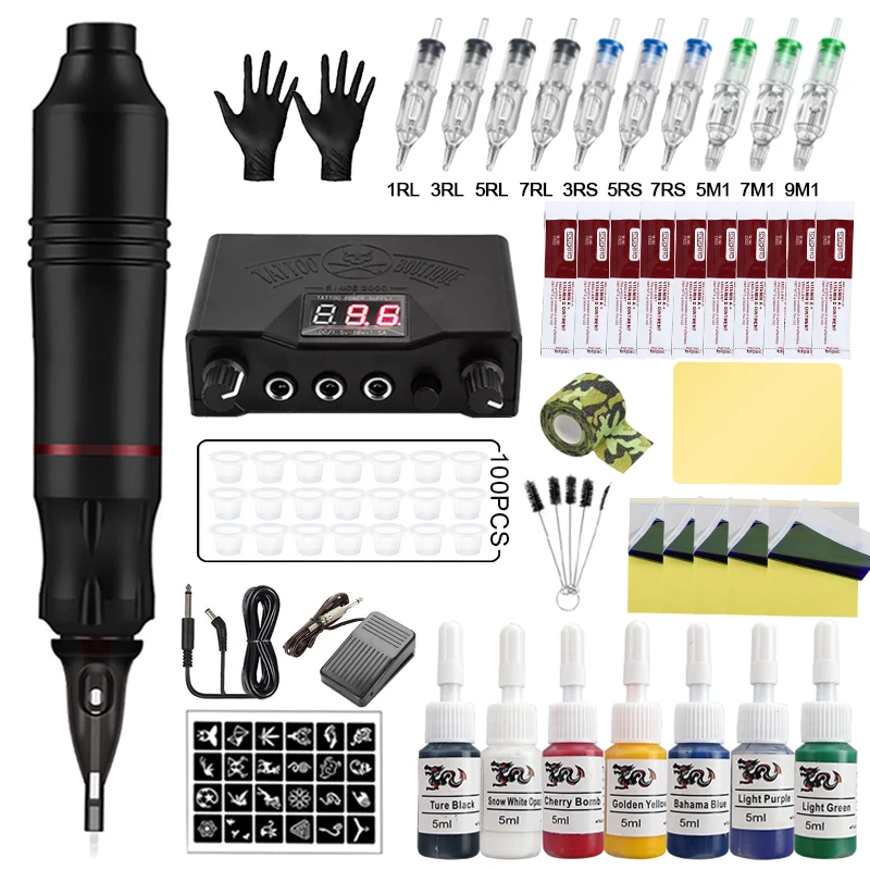 Tattoo Machine Kits Power Supply Rotary Pen With Cartridges Needles Permanent Makeup Machine for Tattoo Beginners Artist