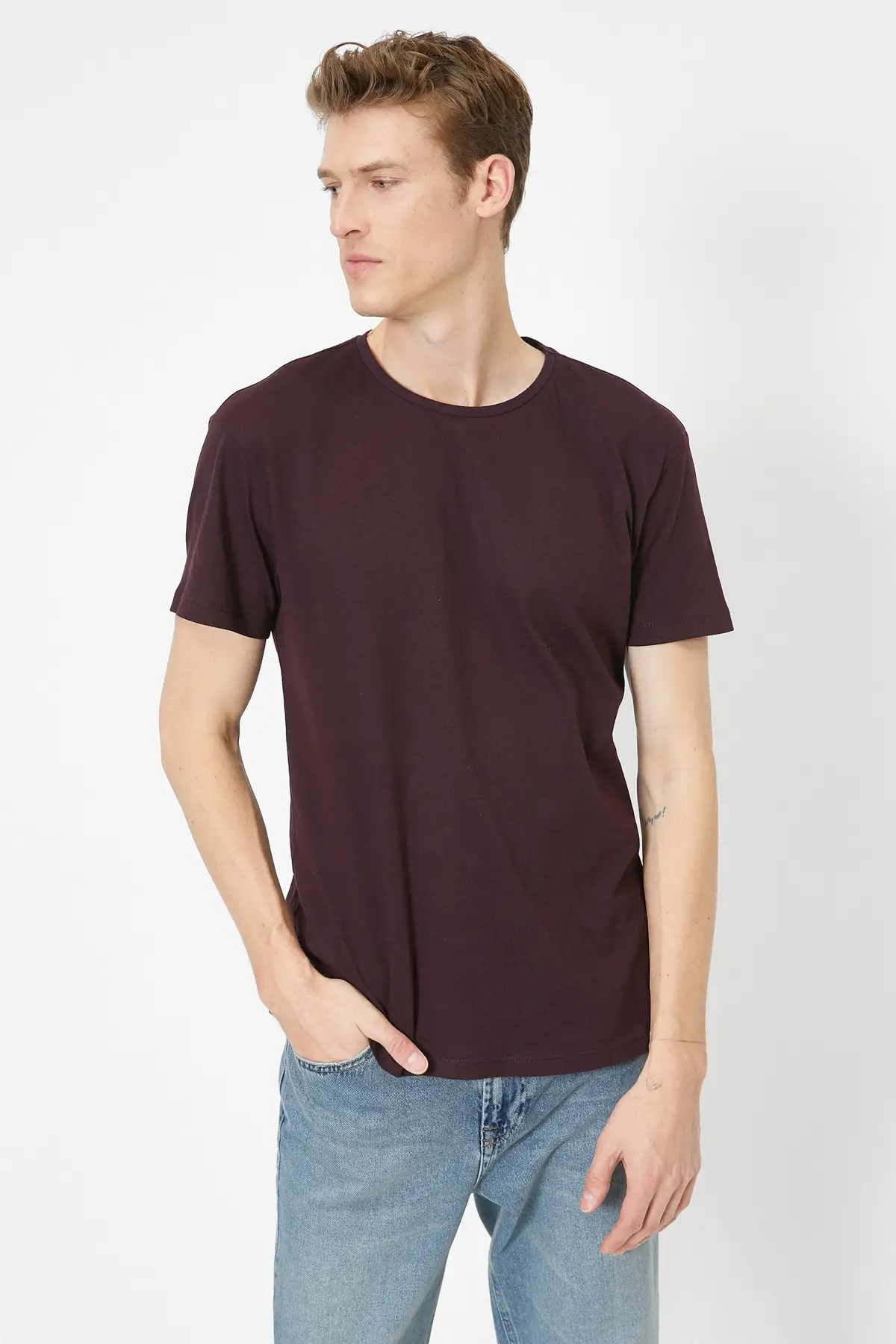 Мужская Бордовая футболка Koton с велосипедным воротником 0 YAM12136LK|Мужские футболки|