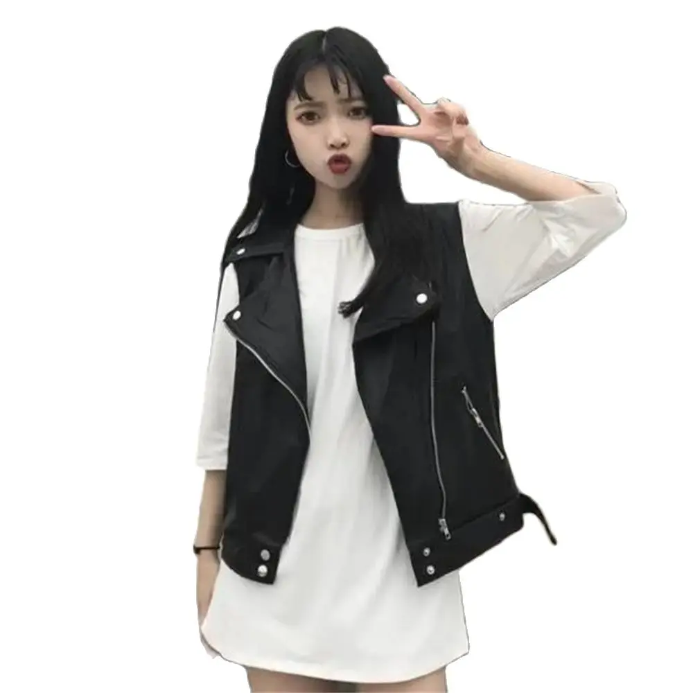 

Vangull PU Leather Vest Waistcoat Solid Women Motorcycle Vest 2024 Spring Autumn New High Quality Sleeveless Zipper Vests Tops