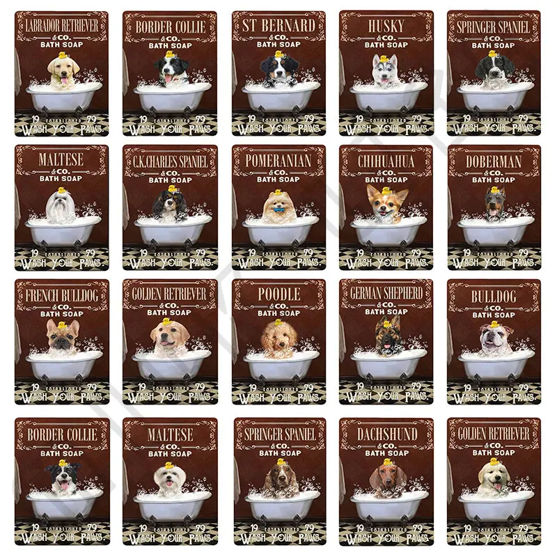 

Funny Dog Co.bath Soap Wash Your Paws Metal Sign for Bedroom Cafe Home Bar Pub Coffee Beer Kitchen Bathroom Funny Wall Decor