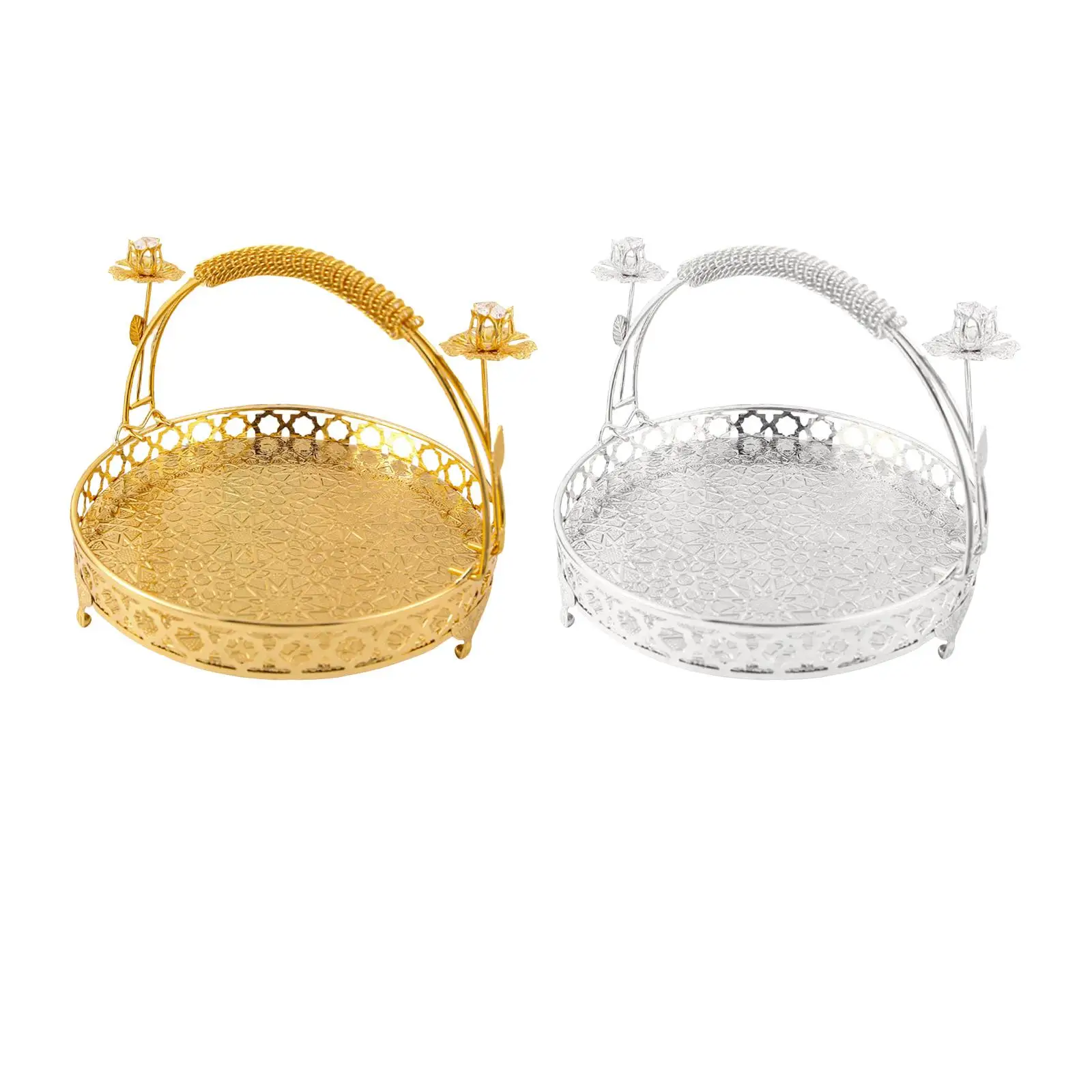 

Luxury Serving Tray Storage Decorative Metal Embossment Patterns Fruit Tray for Centerpiece