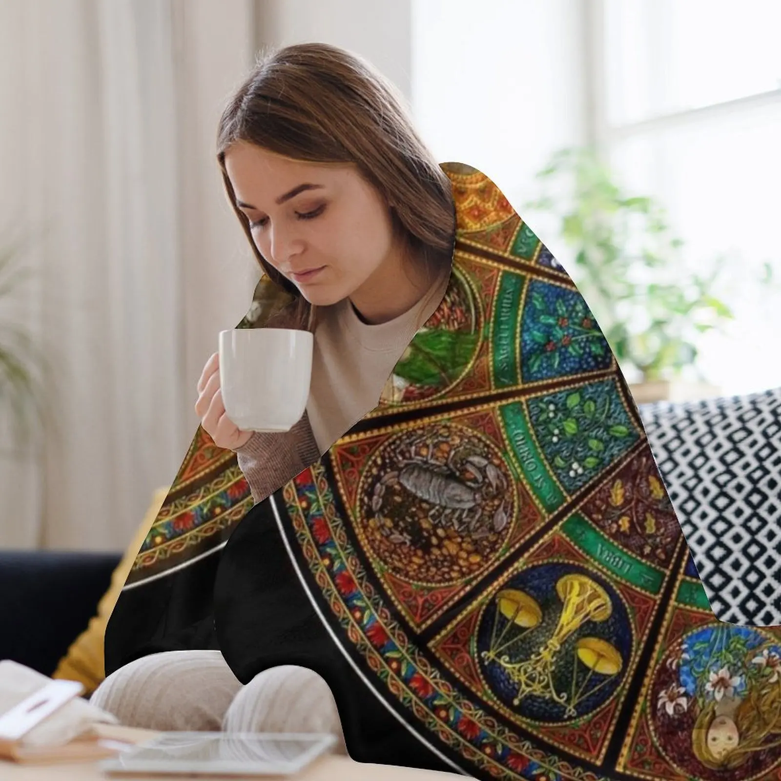 Одеяло Колесо зодиака астрологическая карта и старшие арканы Таро туристическое