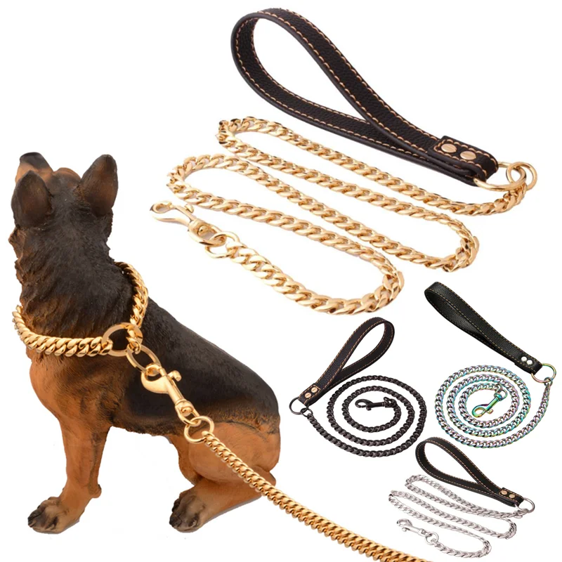 Stainless Steel Dog Chain Metal Training Pet Collars Thickness Gold Slip Dogs Collar and Leash for Large Dogs Pitbull Bulldog images - 6