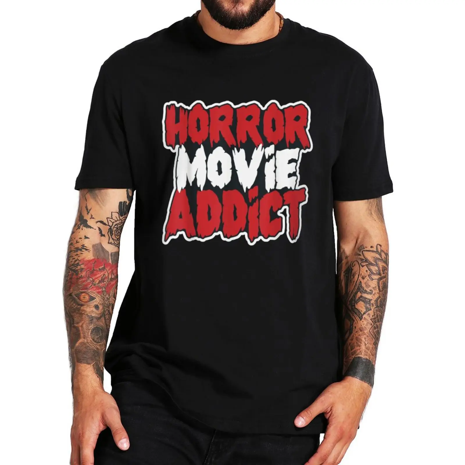 

Horror Movies Addict T Shirt Halloween Horror Film Fan Essential Vintage Men Clothing Premium Casual Cotton Tops EU Size