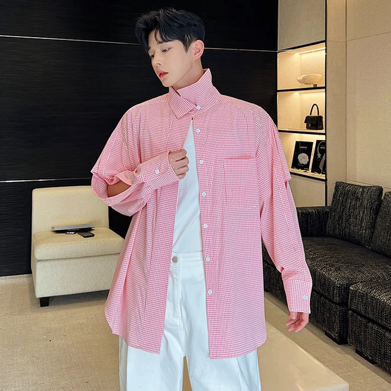 LUZHEN Многофункциональные рубашки в клетку с лоскутным дизайном и длинными