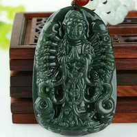 hot selling natural hand carved hetian cyan jade thousand hand guanyin necklace pendant fashion accessories men women luck gifts