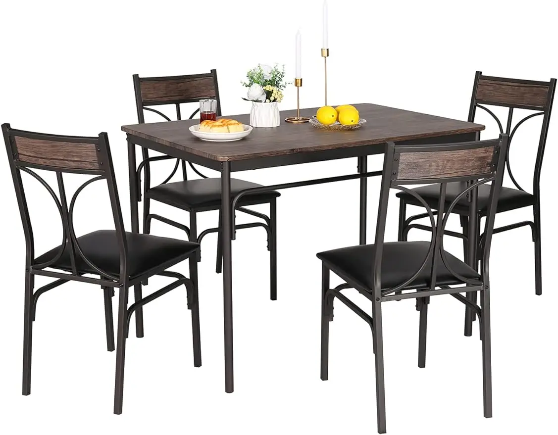 

Комплект кухонных стульев VECELO из 5 предметов для дома, столовая, конус для завтрака, фермерский завод, небольшое пространство, обеденный стол на 4, темно-коричневый