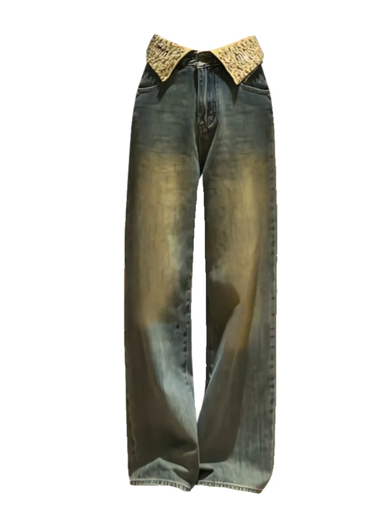 Женские Модные мешковатые джинсовые брюки с низкой посадкой вышитые джинсы Kpop