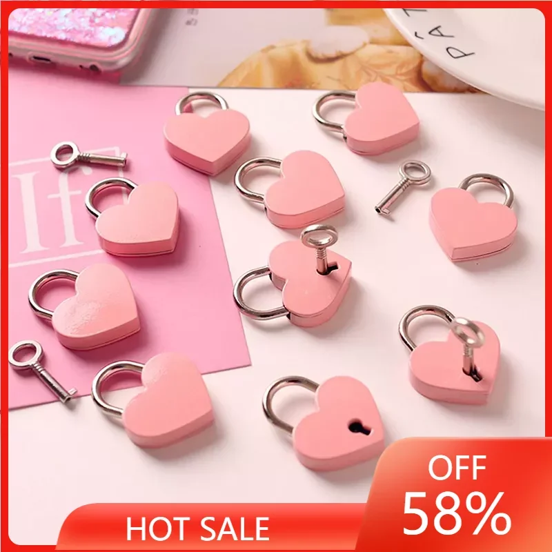 

Heart Shape Padlock Vintage Antique Style Pink Padlocks With Key Lock For Travel Wedding Jewelry Box Diary Book Suitcase